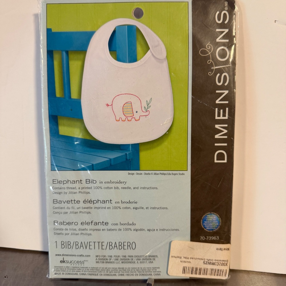 Dimensions Elephant‎ Bib Embroidery Kit One Size White Baby Shower 70-73963 New